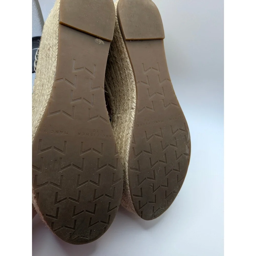 Marc Fisher LTD Adalyn Black Leather Espadrille Wedge Sandals Womens 7M